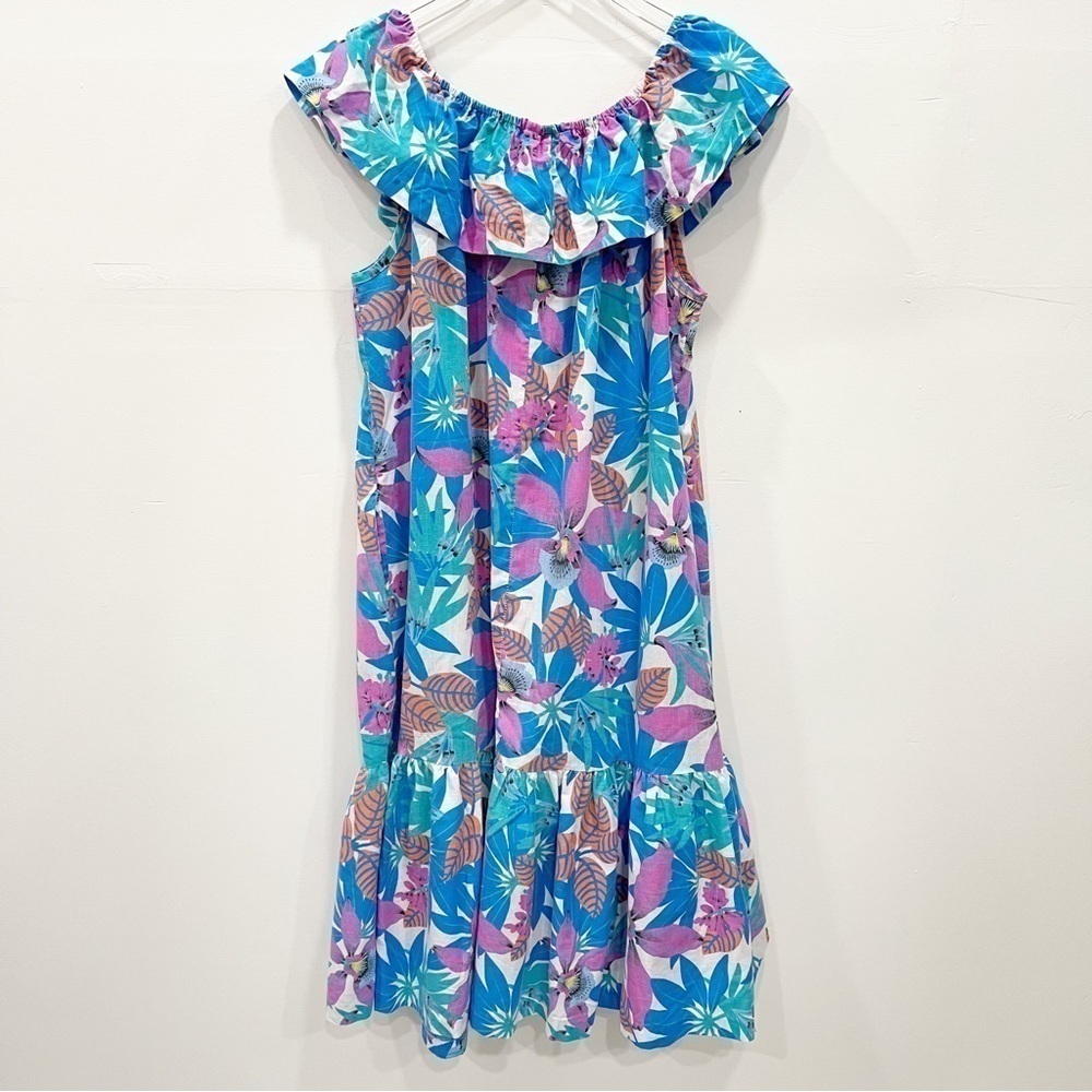 Vintage 1980’s Ashley & Ames Ruffle Trim Tropical Dress Made In USA